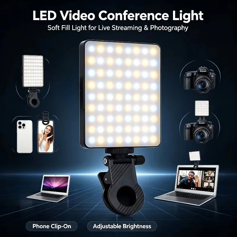 1pc Rechargeable LED Selfie Light,3 Modes Dimmable Light,Clip-On for Phone/ Laptop/ PC,Makeup,Video,touch Up Makeup