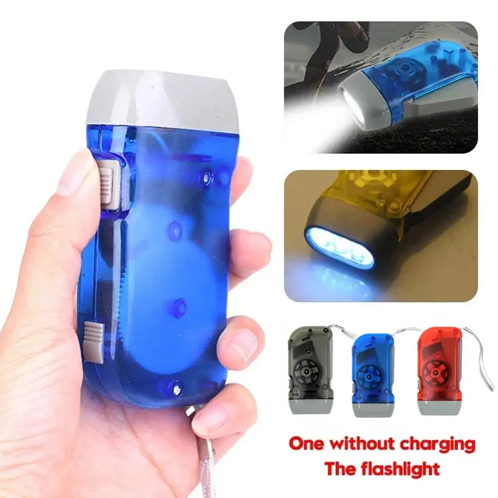 LED Hand Pressing Dynamo Crank Power Wind Up Flashlight Emergency LED Flashlight Flashlight Power Bank Outdoor Home Supplies
