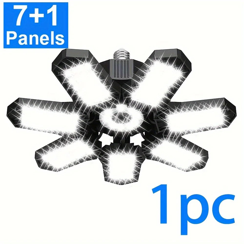 1/2 Packs Deformable LED Garage Light Bulb,Mini 7+1 Adjustable Panels E26/E27 LED Bulb Ceiling Lighting for Workshop Garage Lamp