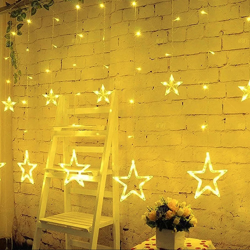 3.5M Star Curstain LED String Light 138 Leds Birthday Lights Decoration for Home Bedroom Window Outdoor Party Holiday Lighting