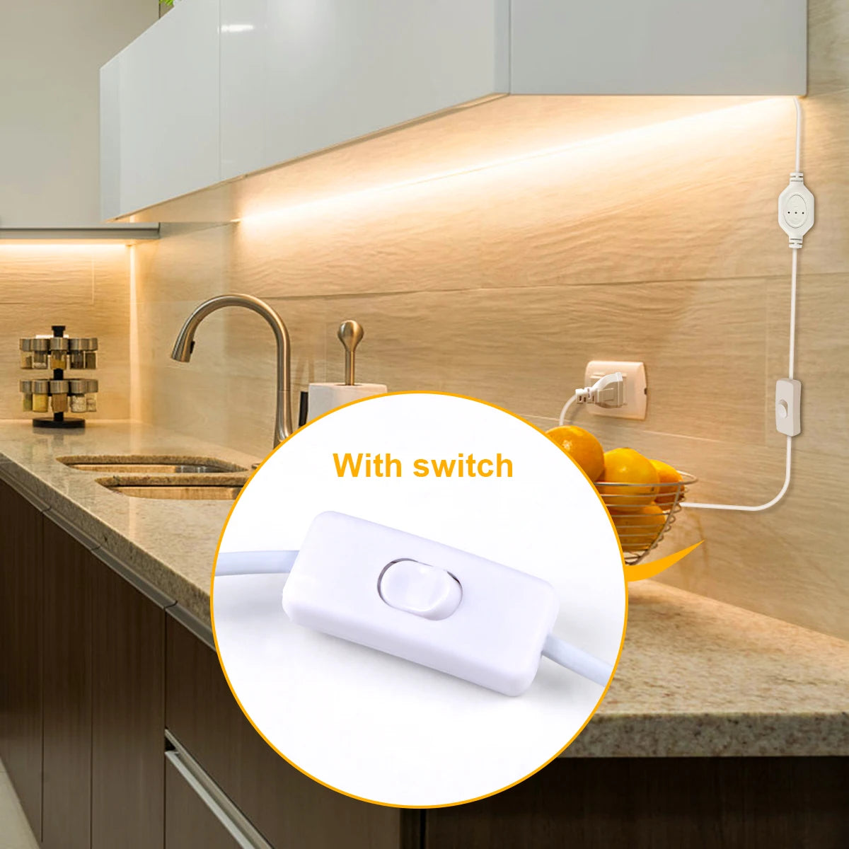 Power Plug with ON/OFF Switch For 220V 110V COB LED Strip Light,Free Soldering EU/US Power Plug Cable LED Light Accessory