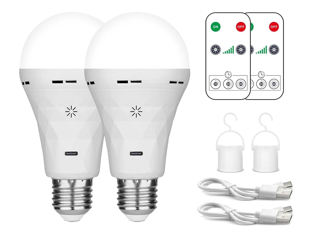 USB LED Bulb，E27 Rechargeable Light Bulbs，Emergency Lightbulbs Warm with Timer Dimmable for Wall Wireless Sconce，（2pake）