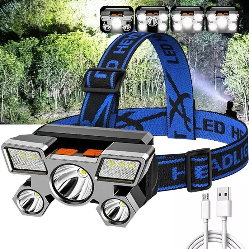 Flashlight on the Forehead Powerful Headlamp Led Rechargeable Mining Lamp High Power Led Flashlights Hiking For Fishing Portable