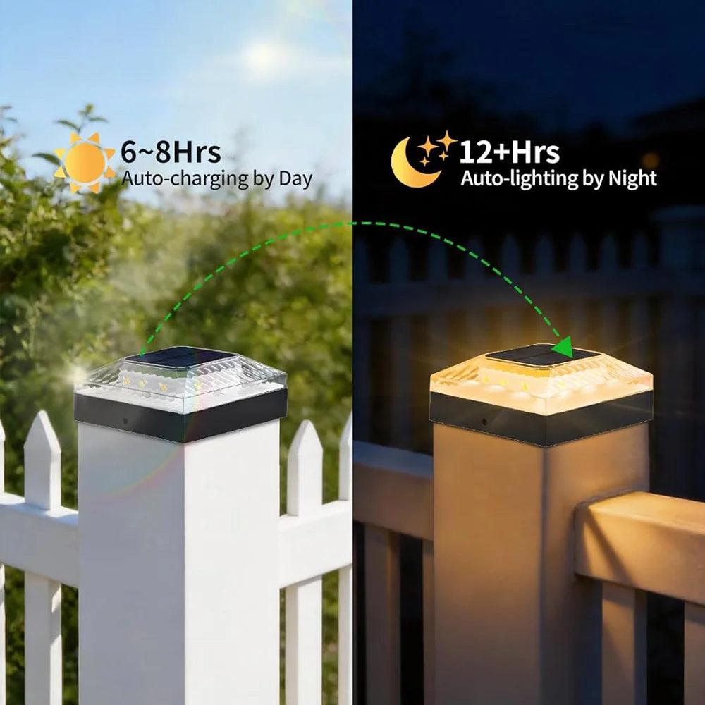 1/4PCS Solar Post Cap Lights Outdoor IP65 Waterproof 3 Color Modes Fence Topper Light For 4x4 Vinyl Wood Post Lighting