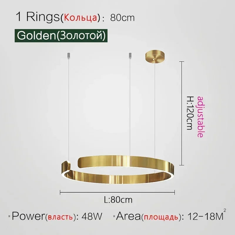 Modern Art Circle Rings Ceiling Chandeliers Hanging Pendant Led Lighting for Living Room Staircase Hotel Decor Suspension Lustre