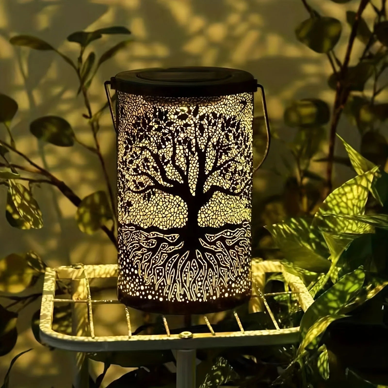 1 PC Solar Lantern for Outdoor Solar Lights Hanging/ Standing for Balcony Patio Garden Decoration (Big Tree&Leaf)