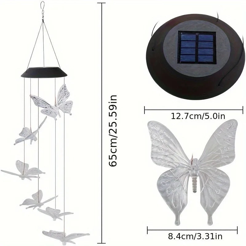 Color Changing Butterfly Dragonfly Hummingbird Solar Powered Waterproof Outdoor Wind Chimes Light for Party Garden Door Decor