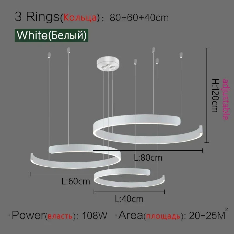 Modern Art Circle Rings Ceiling Chandeliers Hanging Pendant Led Lighting for Living Room Staircase Hotel Decor Suspension Lustre