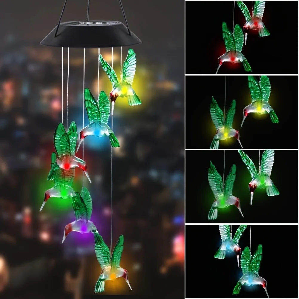 1pc Solar Light Hummingbird Wind Chimes Outdoor Decor Yard Decor For Christmas Gardening Gift Birthday Gift Halloween Decoration