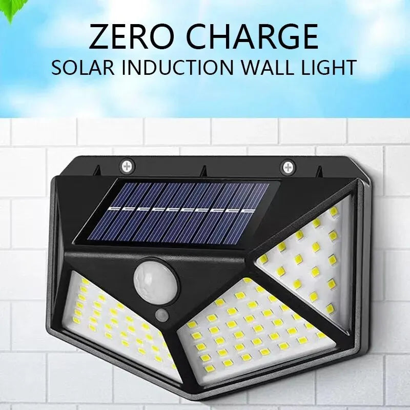 100 LED Solar Wall Lamp Outdoor Lamp,Motion Sensor Solar Powered Sunlight Street Lamp Garden Railing Decorative Lamp