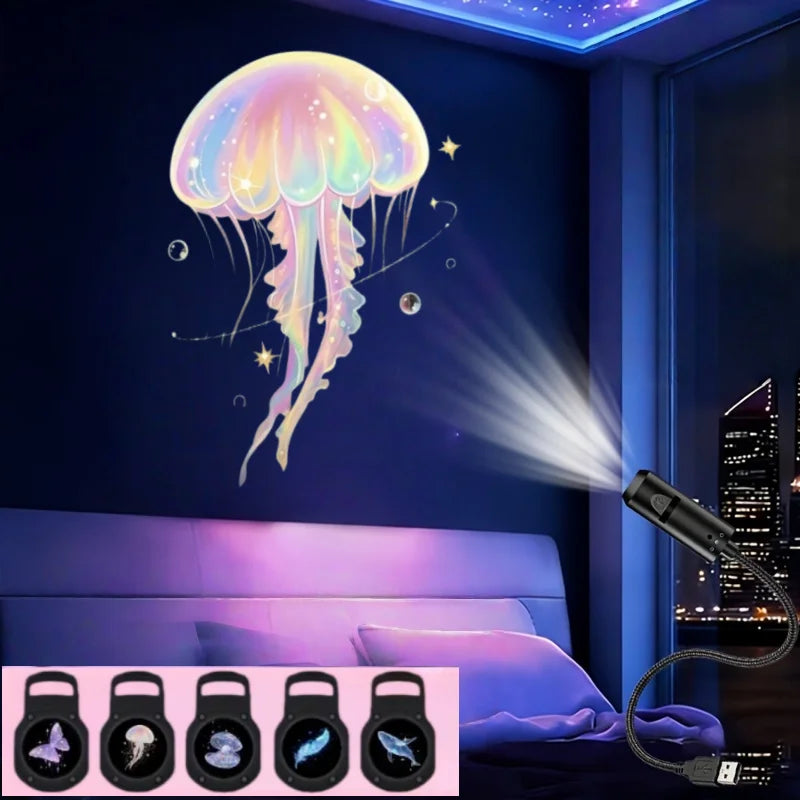 LED USB Projector Light 1/3/6pcs Projection Patterns-Adjustable Whale Butterfly Star Night Light Christmas Halloween Decoration