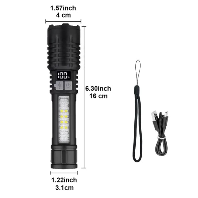 Most Powerful LED Flashlight USB Rechargeable Tactical Torch Light Ultra Bright Long Range Zoom Flashlights Fishing Camping Lamp
