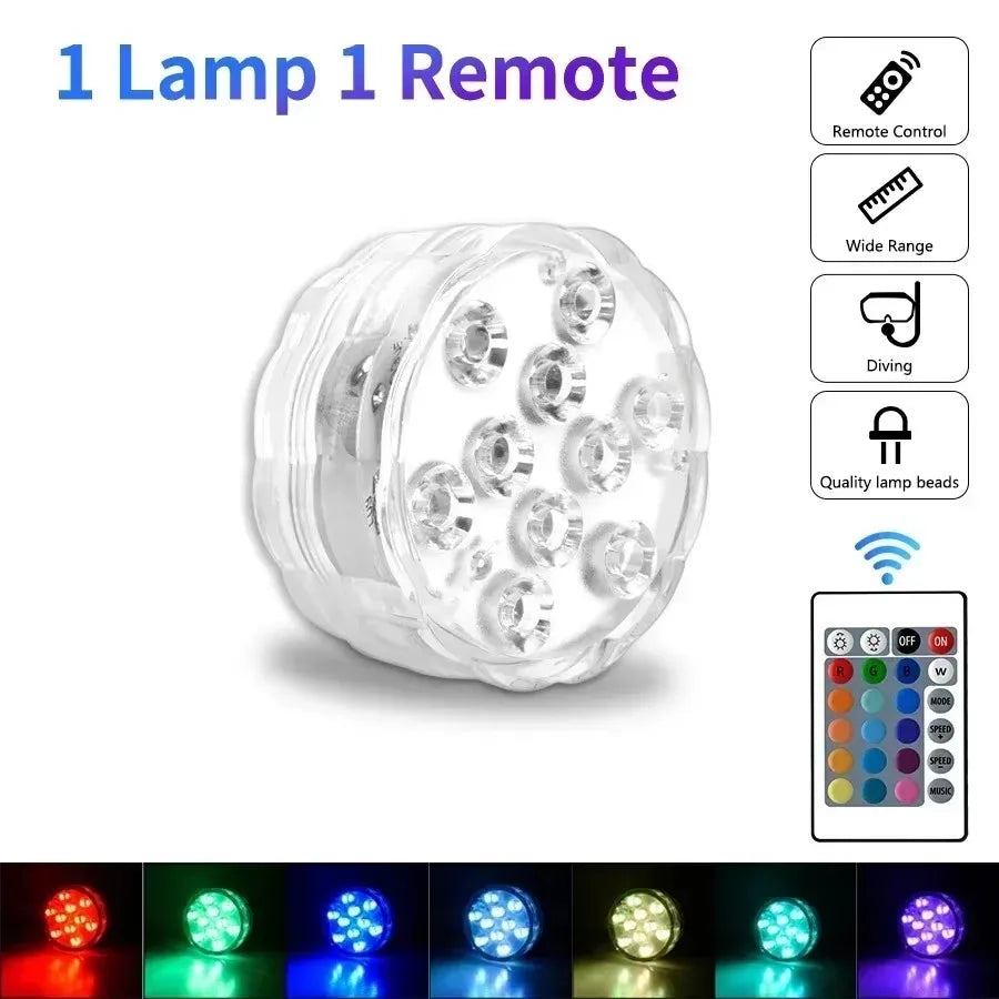 Battery Powered LED Underwater RGB Submersible Lights IP68 Waterproof Swimming Pool Night Atmosphere Lamp Decor Wedding Party