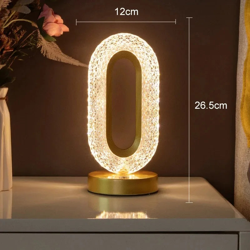 Modern Luxury Oval USB Rechargeable Crystal Table Lamp Living Room Bedroom Bedside Creative Decoration Atmosphere Night Light