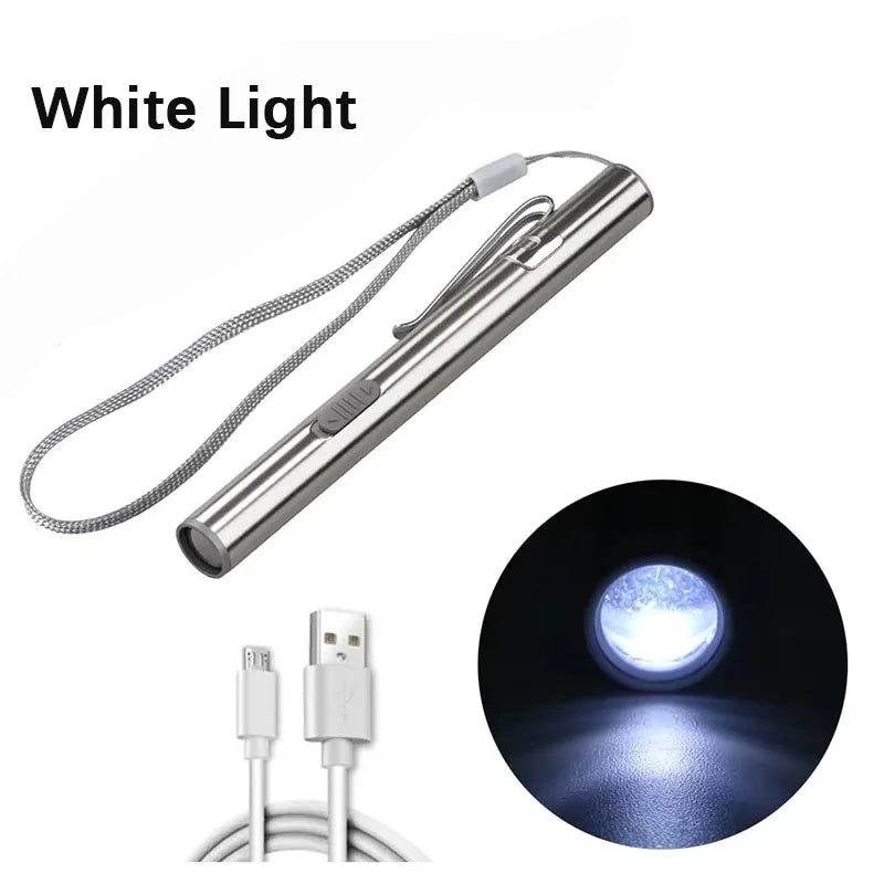 Mini Pen Shape USB Rechargeable Flashlight Stainless Steel Pocket Torch Outdoor Ear Nose Throat Inspection Light
