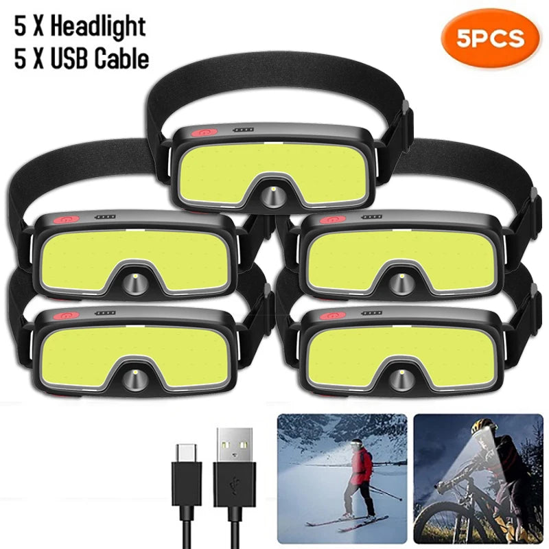 Powerful COB LED Headlamp Type-c Rechargeable Head Flashlight Built-in Battery Outdoor Fishing Camping Lantern Waterproof Torch