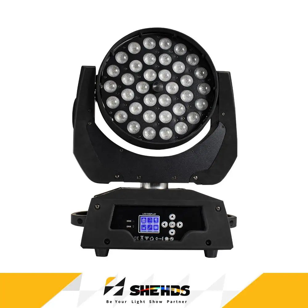 SHEHDS LED Zoom Wash RGBWA+UV 36x18W Moving Head Wash Light DMX512 for Disco Party Nightclub Wedding Church Christmas