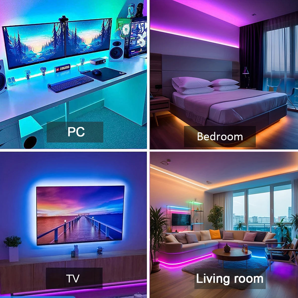 RGB Led Strip Lights with Music Sync, APP Control Led Tape Lights for Bedroom Room Party Decor TV Backlight