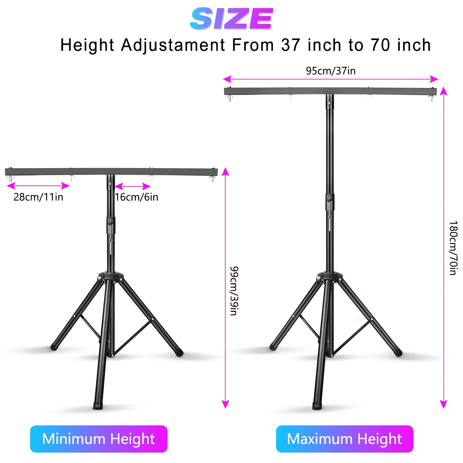 Yiflamefly T-shaped Stand LED Par Lights  Adjustable Tripod Barcket For Par Cans Wash or Universal Lighting Fixtures