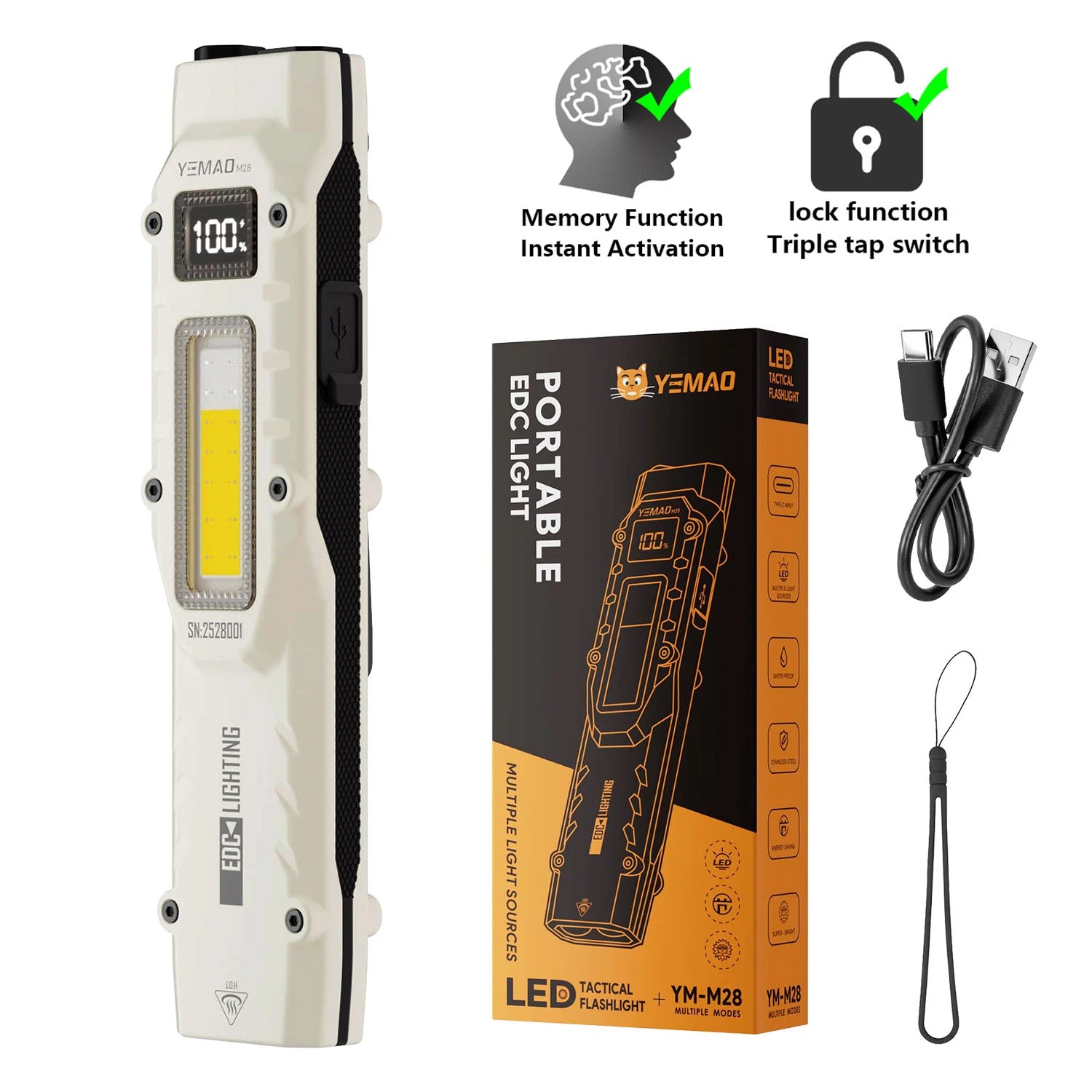 eDC tactical flashlight,1100LM rechargeable lED flat flashlight w/Clip & digital display,Pocket flashlight for camping emergency