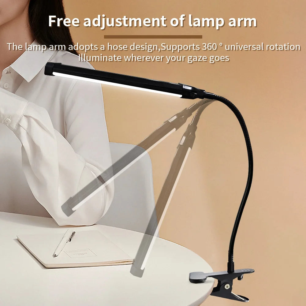 LED Desk Lamp with Clamp Dimmable Clip On Reading Light Flexible Study Table Lamp USB