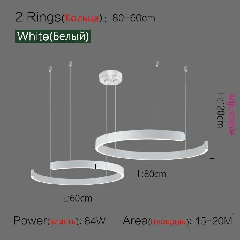 Modern Art Circle Rings Ceiling Chandeliers Hanging Pendant Led Lighting for Living Room Staircase Hotel Decor Suspension Lustre