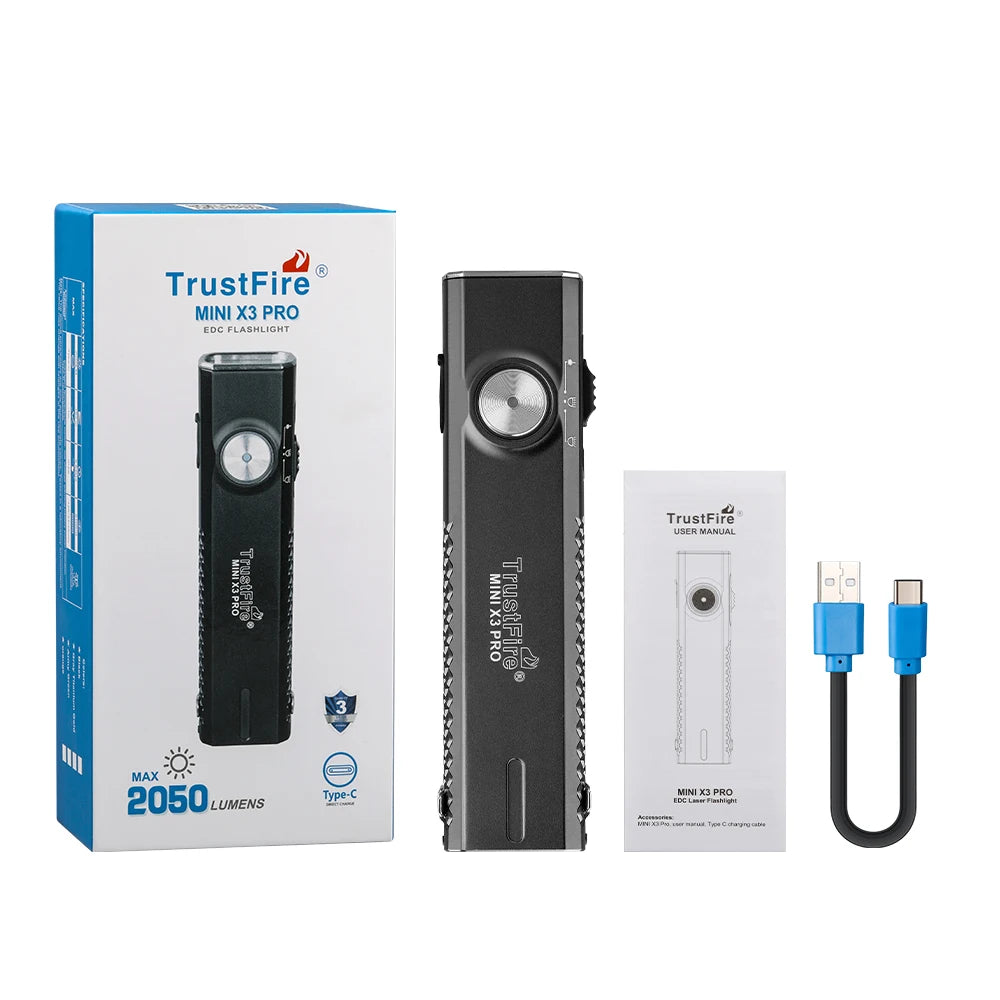 TrustFire MINIX3-PRO 6-in-1 2050 Lumens Rechargeable EDC LED Flashlight With UV Light Pointer Blue Red Light Spotlight Floodlight Pocket Lantern IPX6 Waterproof Flat LED Torch for Camping