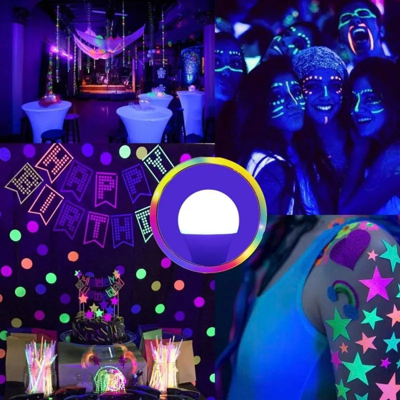 9W Led Black Light Bulb E27 UV 395nm Glow in Dark for Body Paint Club Party Neon Posters Led Blacklight 385-400nm Led Bulb Lamp