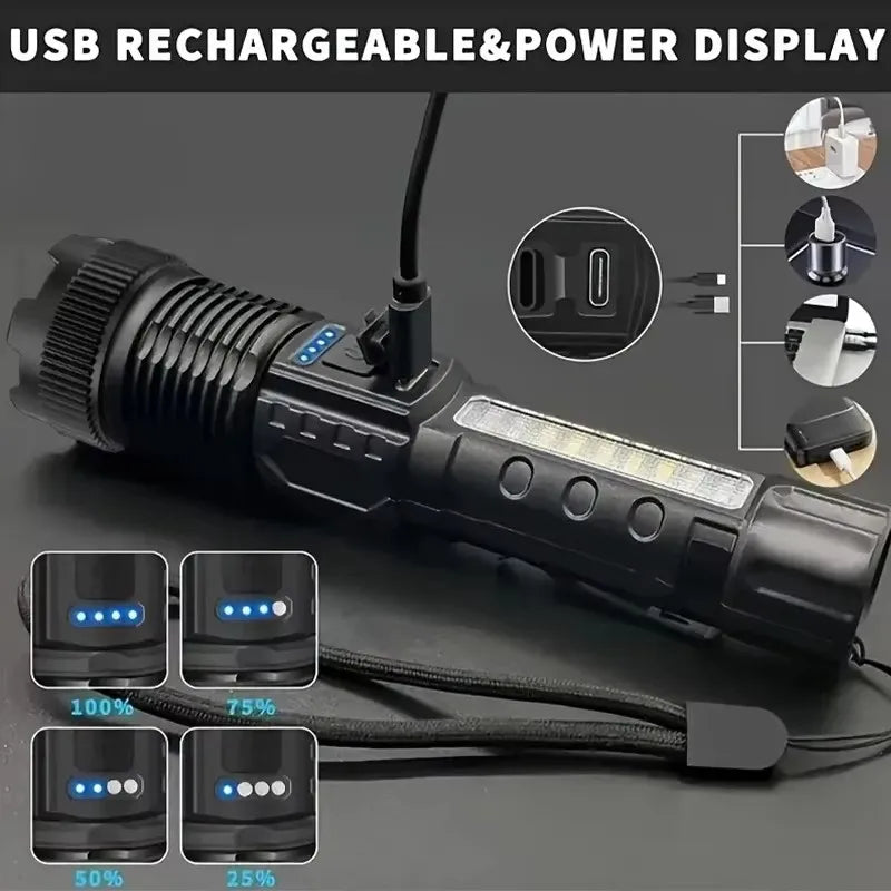 2pcs/set High Power LED Flashlight Strong Light Tactical Torch Rechargeable Portable Lamp Outdoor Emergency Camping Lantern
