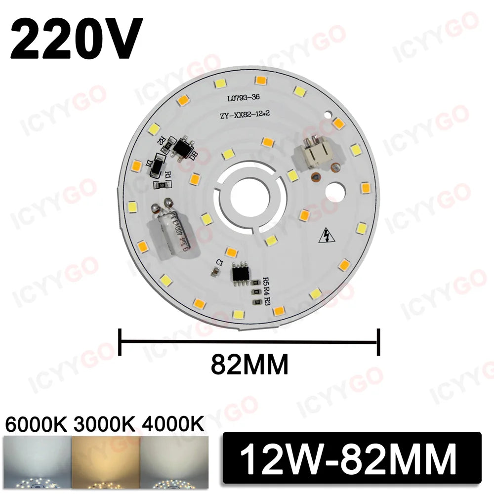 6W 8W 12W 24W 36W 48W LED Chip 220V Driver-Free Three-Color Aisle PCB Light Source Accessories Round LED Light Panel