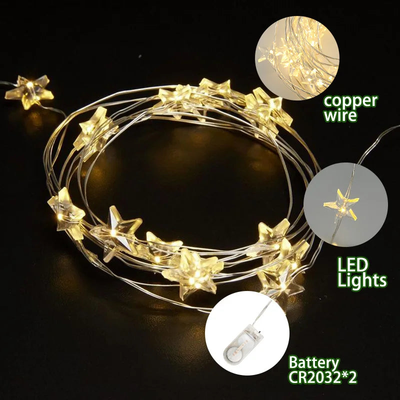 4M LED Star Fairy Lights CR2032 Battery Operate Indoor Bedroom Decoration String Light Garland Wedding Party Holiday Lighting