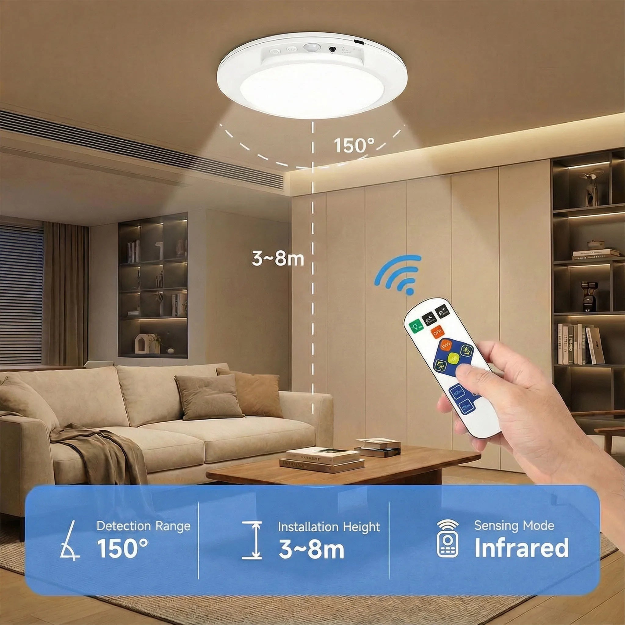 Rechargeable Motion Sensor Ceiling Light Magnetic Wireless Smart LED Lamp Dimmable 3000K-6000K for Bedroom Hallway