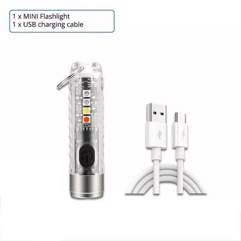 Mini Keychain Flashlight Type-C Fast Charging IP66 Waterproof Torch Lamp With Magnet Multifunction Warning Camping Flashlight