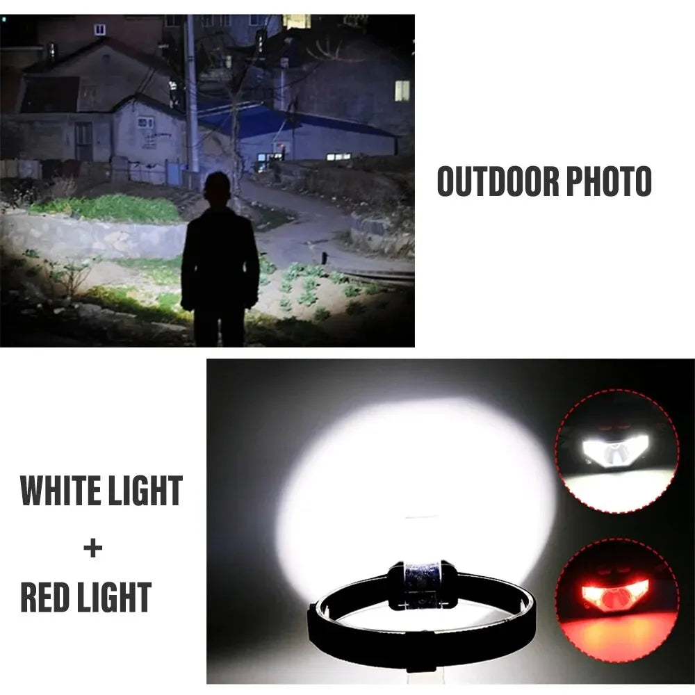 1-3PCS Rechargeable LED Headlamp Sensor Headlight With COB and LED Beads 8 Lighting Modes White and Red Light Fishing Light