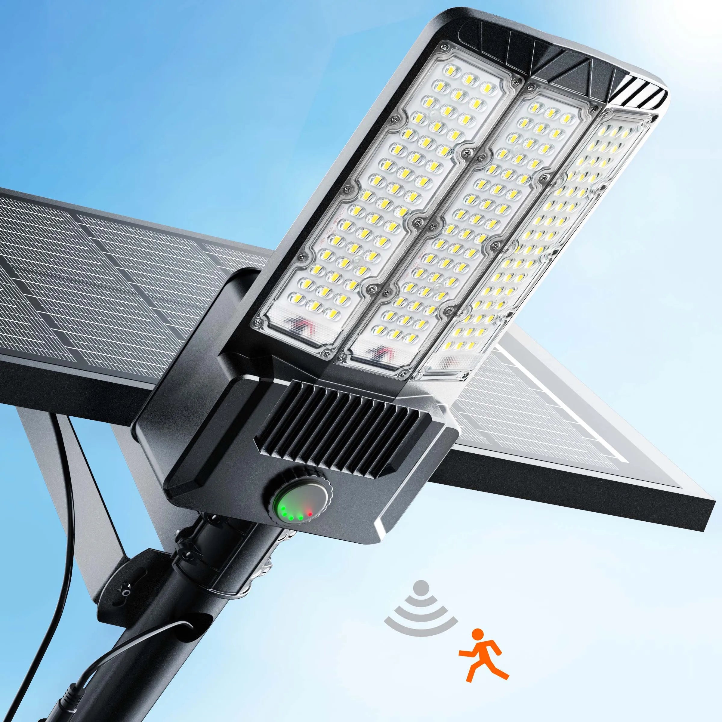 2-Pack Solar Area Lights Outdoor Commercial 9000W LED Parking Lot Light with Motion Sensor Monocrystalline Solar Charging Panel Aluminum Housing Dusk to Dawn IP66 Waterproof Security Lighting