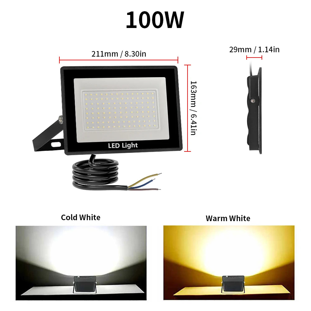 LED Flood Light 30W 50W 100W 200W 300W LED Spotlight Outdoor IP67 Waterproof LED Projector Garden Square Street Light