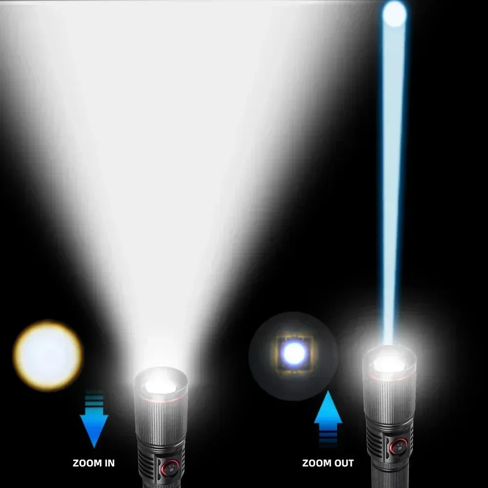 30W  High Bright LED Flashlight High Power Type C Rechargeable Zoom Torch Camping Outdoor Hunting Fishing Walking Lighting Lamp