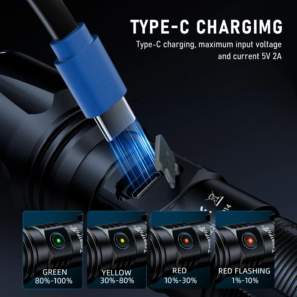Trustfire T45R 1695 Meter Light Distance LEP Tactical Flashlight 650 Lumen La-ser High Power Led USB Flashlight Rechargeable Self Defense LEP Torch With Remote Rattail Pressure Switch