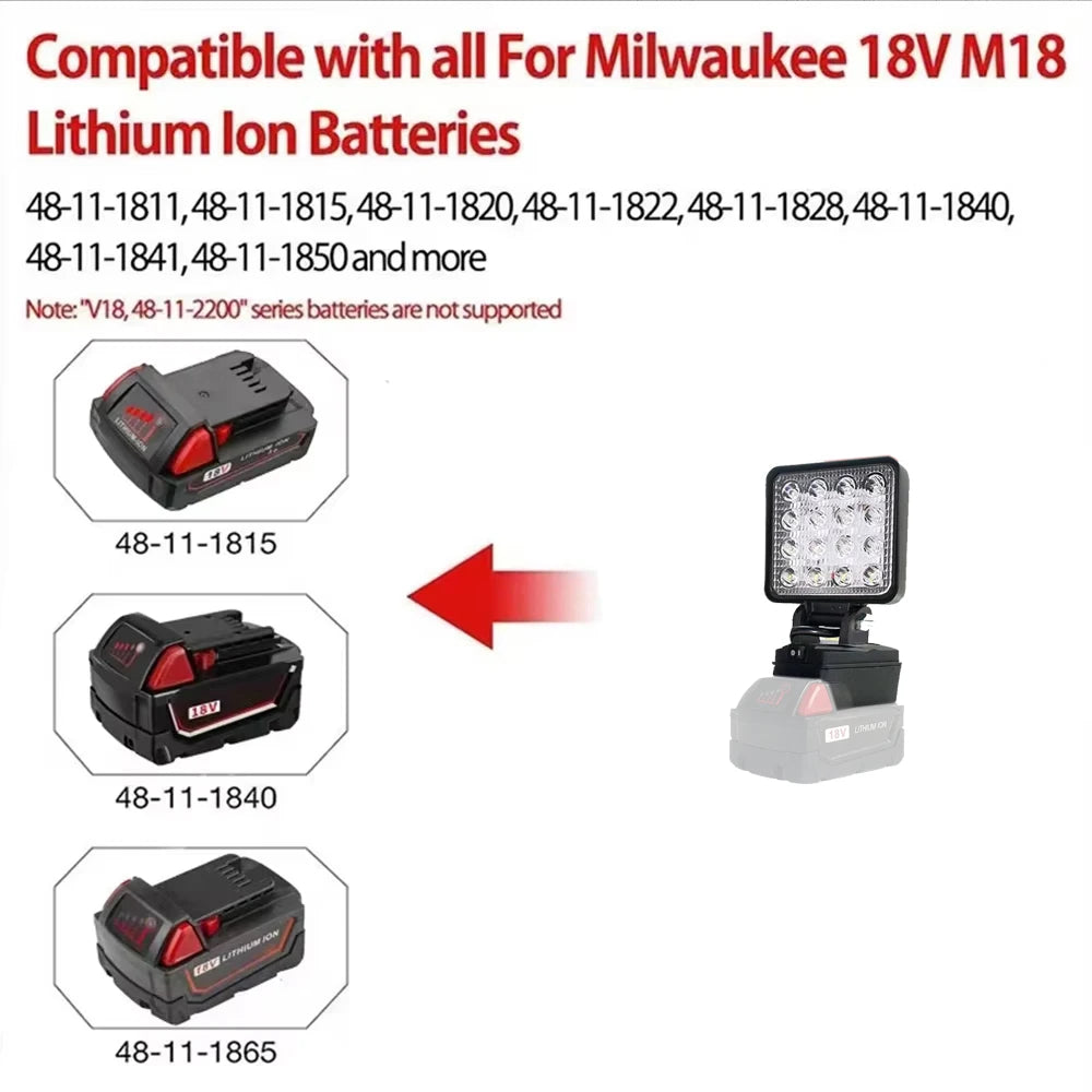 Led Light Portable Spotlight Cordless Outdoor Work Fishing Handheld Emergency ToolLight Fit Makita/Dewalt/Milwaukee 18V Battery