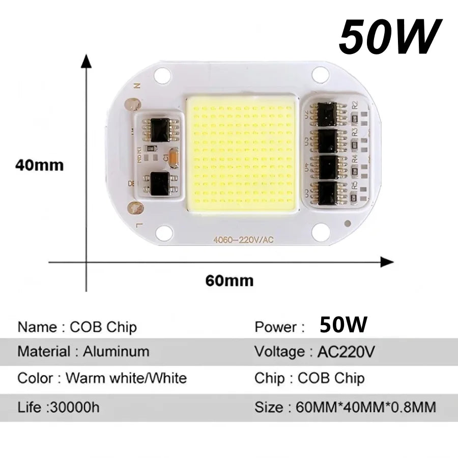 50W AC220V LED COB Chip 50W Light Source No Need Driver for LED Lamp Beads Flood Light Spotlight Lamp High Brightness Chip