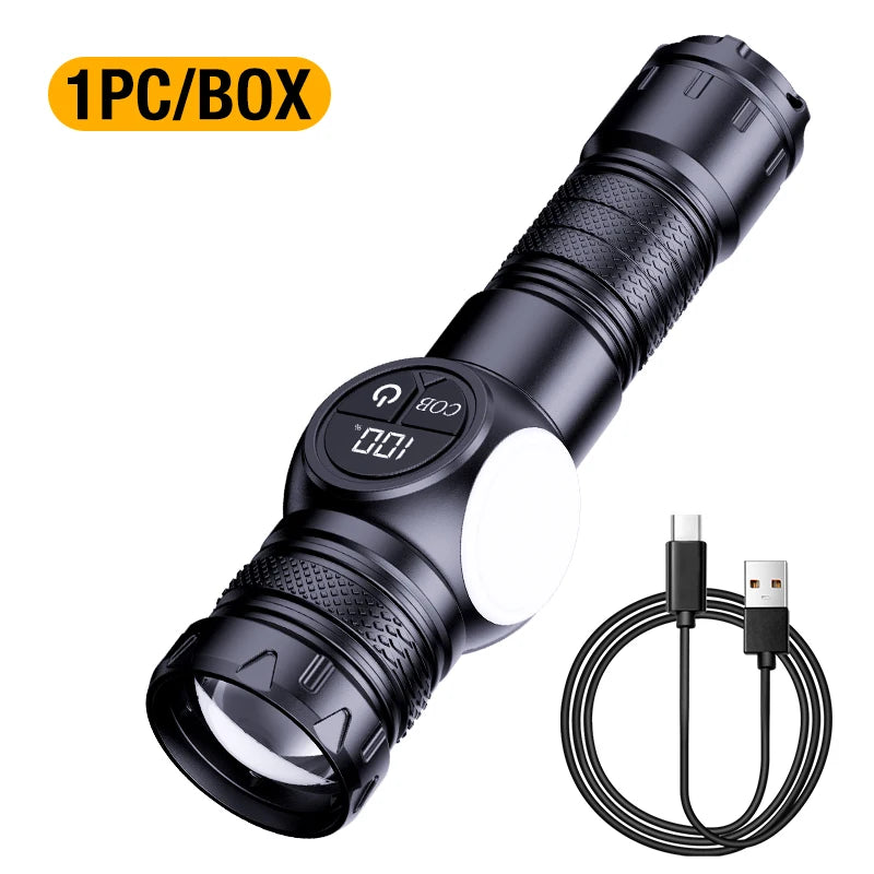 T6 Strong Light Flashlight LED Aluminum Alloy Telescopic Zoom Battery Version Charging Outdoor Searchlight Remote Flashlight