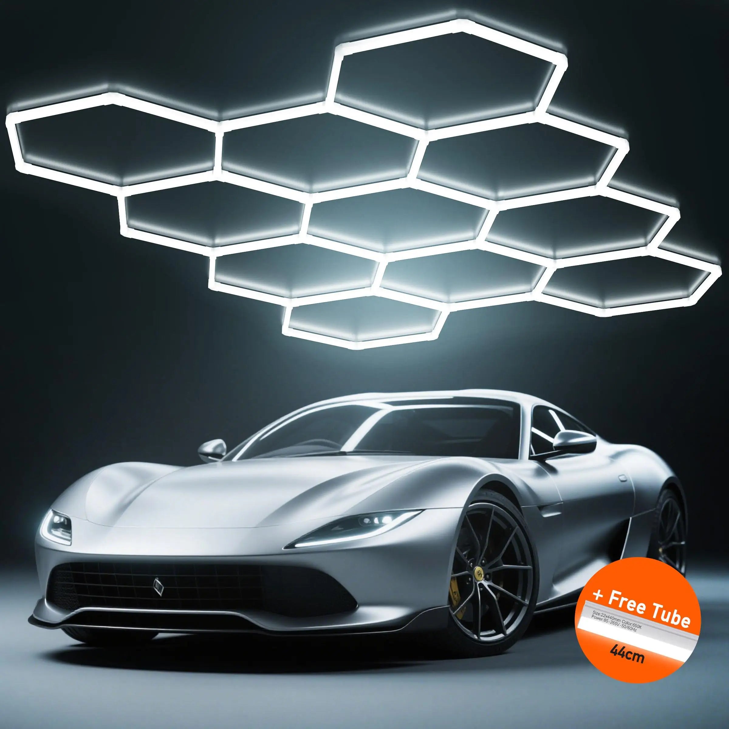 LED Hexagon Garage Light 700W 80000LM Honeycomb Ceiling Lighting, Hexagonal LED Lamp with Frame for Auto Detailing Workshop