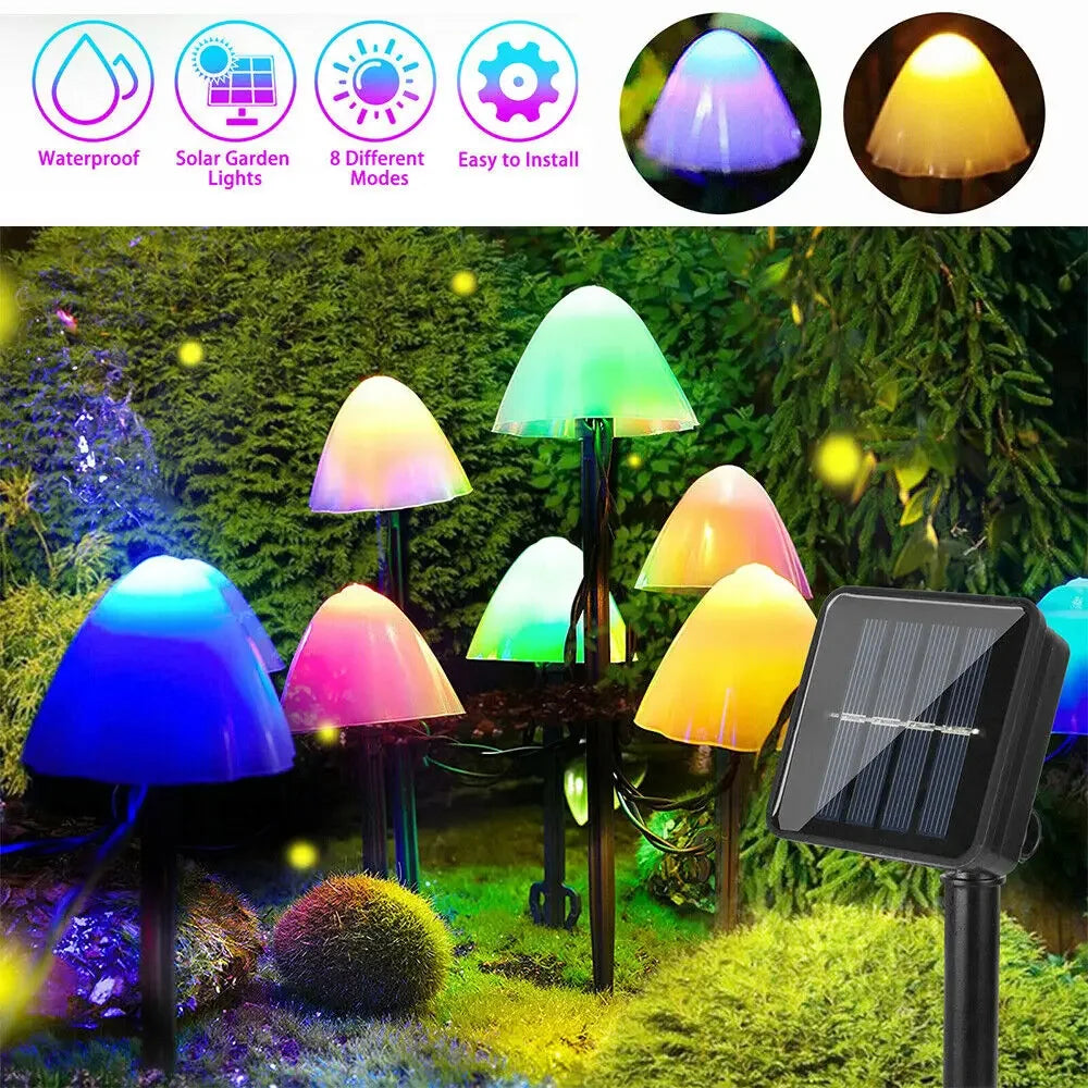 Mushroom String Lights Solar Fairy Lawn Lamp Outdoor Landscape Camping Garden Party Terrace Decoration Lights