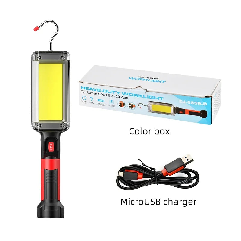 COB Floodlight Rechargeable Lamp Led Work Light Use 2*18650 Battery Led Portable Magnetic Light Hook Clip Waterproof