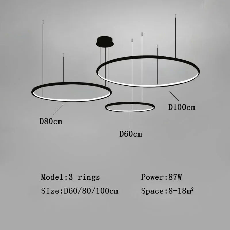 Led Chandelier Black Rings Ceiling Mount Chandelier Lighting for Living room Dining room Kitchen Luminaires