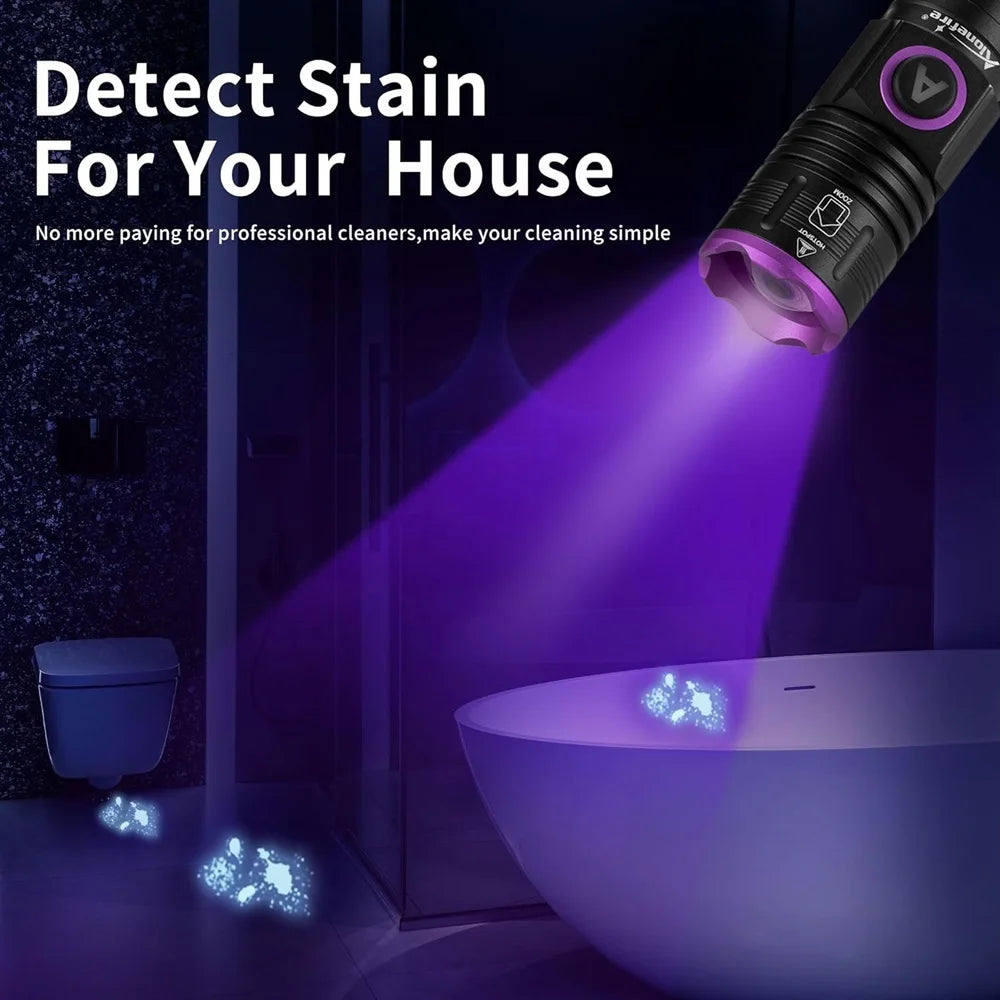 365/395nm Zoom UV Flashlight USB Rechargeable Ultraviolet Adhesive Curing Torch Cat Dog Pets Urine Tinea Marker Money Ore Light