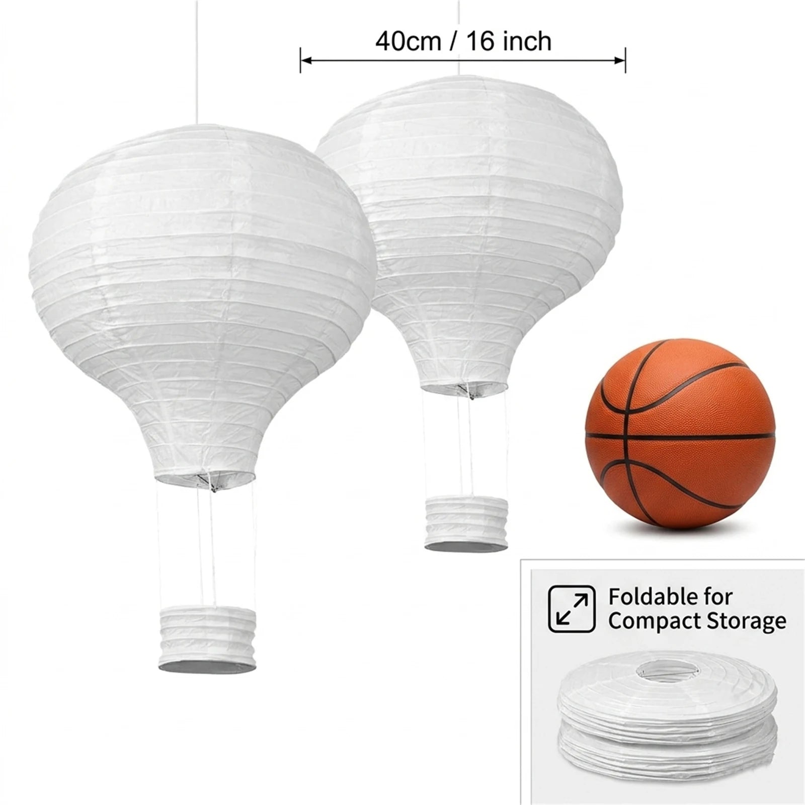 2Pcs 16" White Hot Air Balloon Paper Lantern Ceiling Light Shade for Nursery Kids Room Baby Shower Birthday Wedding Party Decor