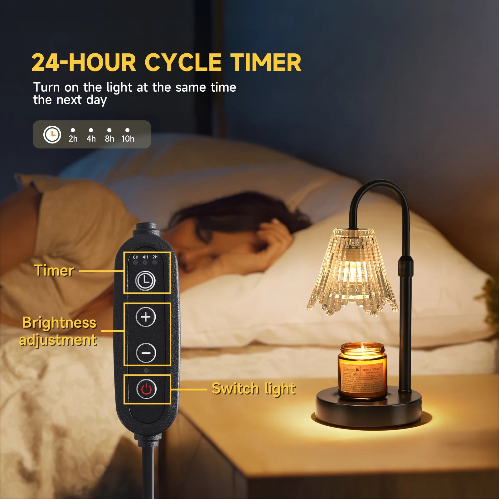 Adjustable Candle Warmer Lamp with Clear Glass Shade, Dimmable Electric Wax Melter Lamp, Curved Metal Frame Scented Candle Melting Lamp for Home Bedroom Decor Gift for Candle Lovers