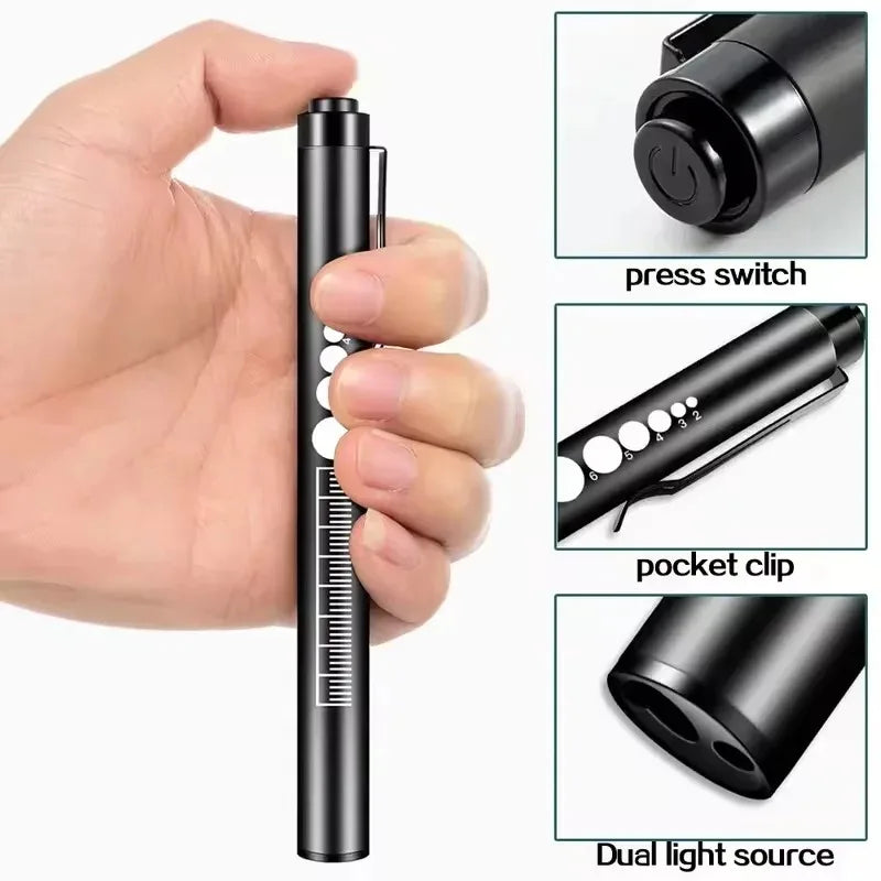 Mini Portable Penlight LED Flashlight Oral Pupil Medical Handy USB Rechargeable Stainless Steel Torch Light Outdoor Fishing Tool