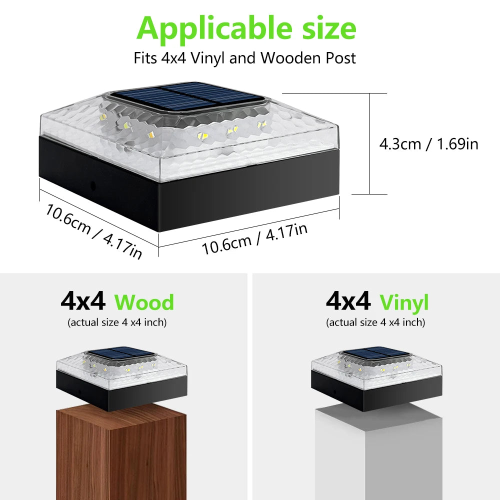 1/4PCS Solar Post Cap Lights Outdoor IP65 Waterproof 3 Color Modes Fence Topper Light For 4x4 Vinyl Wood Post Lighting